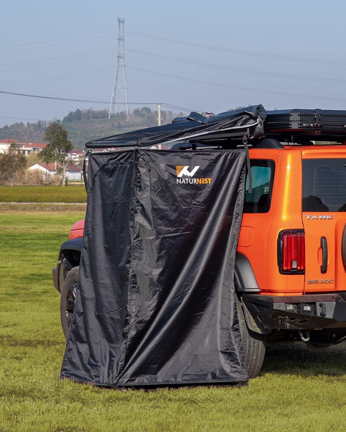 Naturnest Car Camping Shower Tent Overland Shower Awning with Roof LED Floor Mat