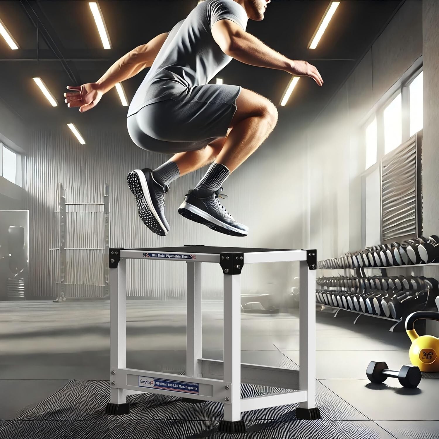 GanFindX Steel Plyo Box 12/18 Inch Surface Metal Plyometric Jumping Box - White