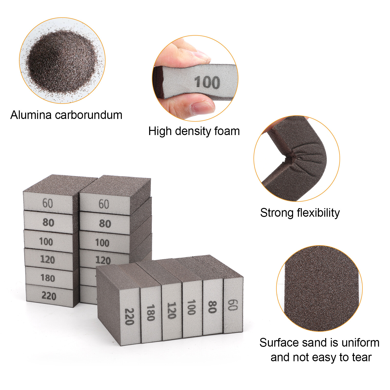 18pcs Drywall Foam Sanding Sponge Blocks Set Wet Dry Sand Paper Lot 60-220 Grit