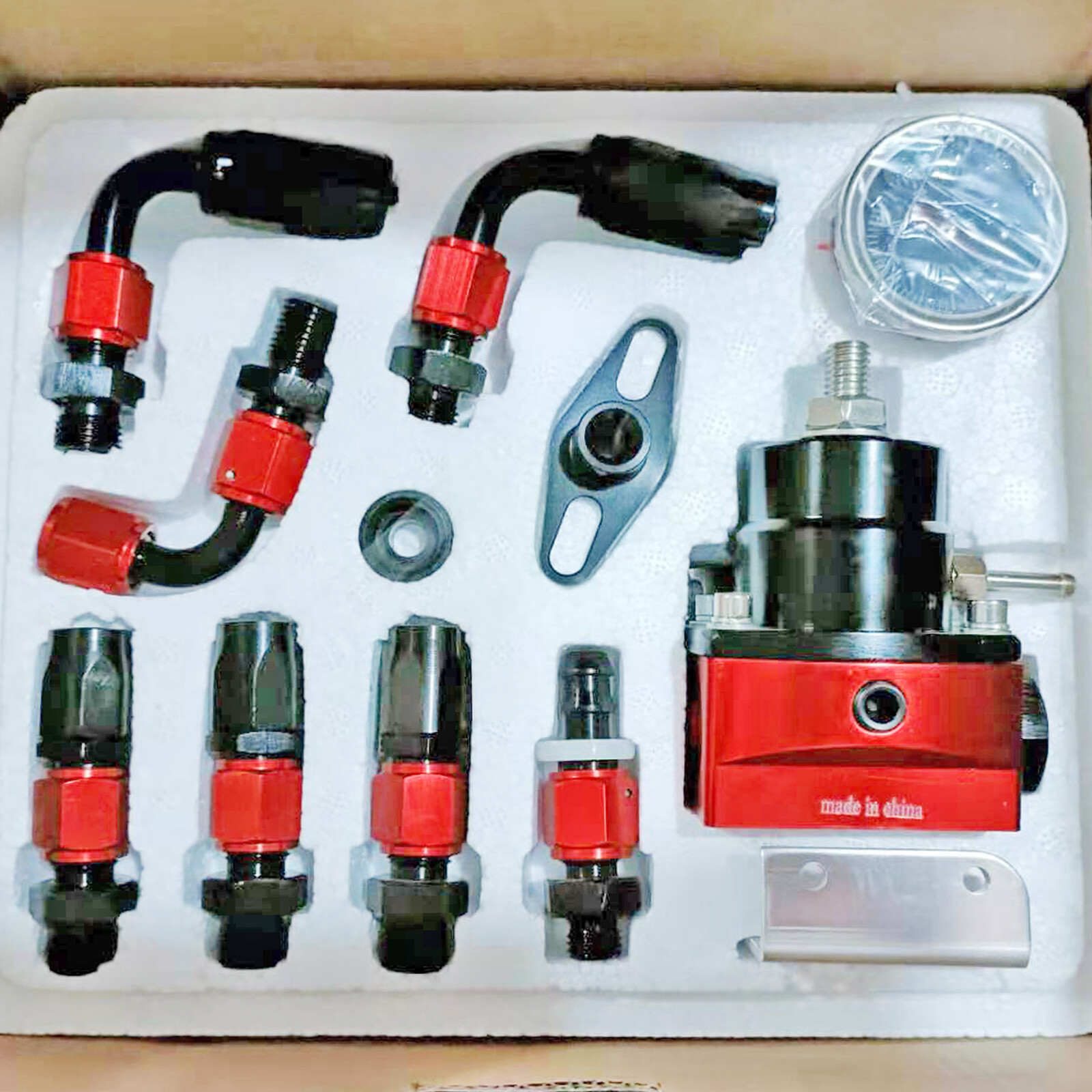 Black-Red Adjustable Fuel Pressure Regulator Kit Oil 0-100psi Gauge -6AN AN6