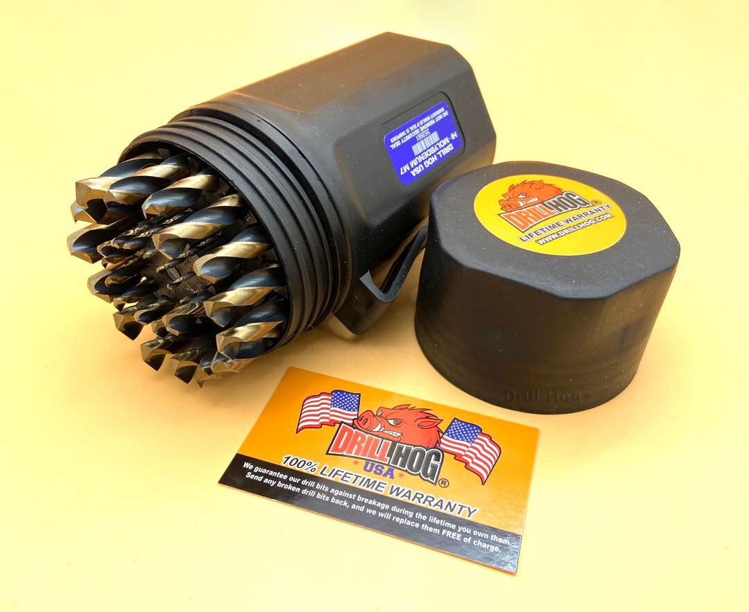Drill Hog® 29 Pc Drill Bit Set Bit Tank™ HI-Molybdenum M7 Lifetime Warranty