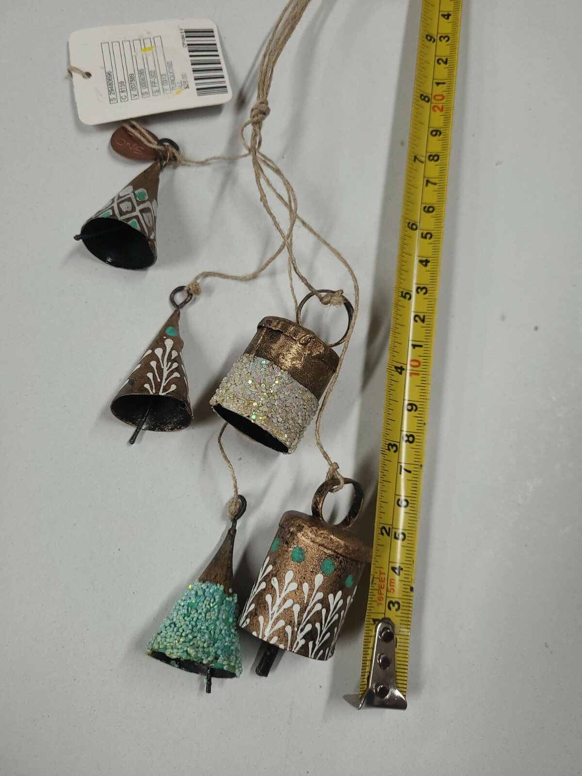 Free People Anthropologie Christmas Stocking Ornament turquoise Metal Bells