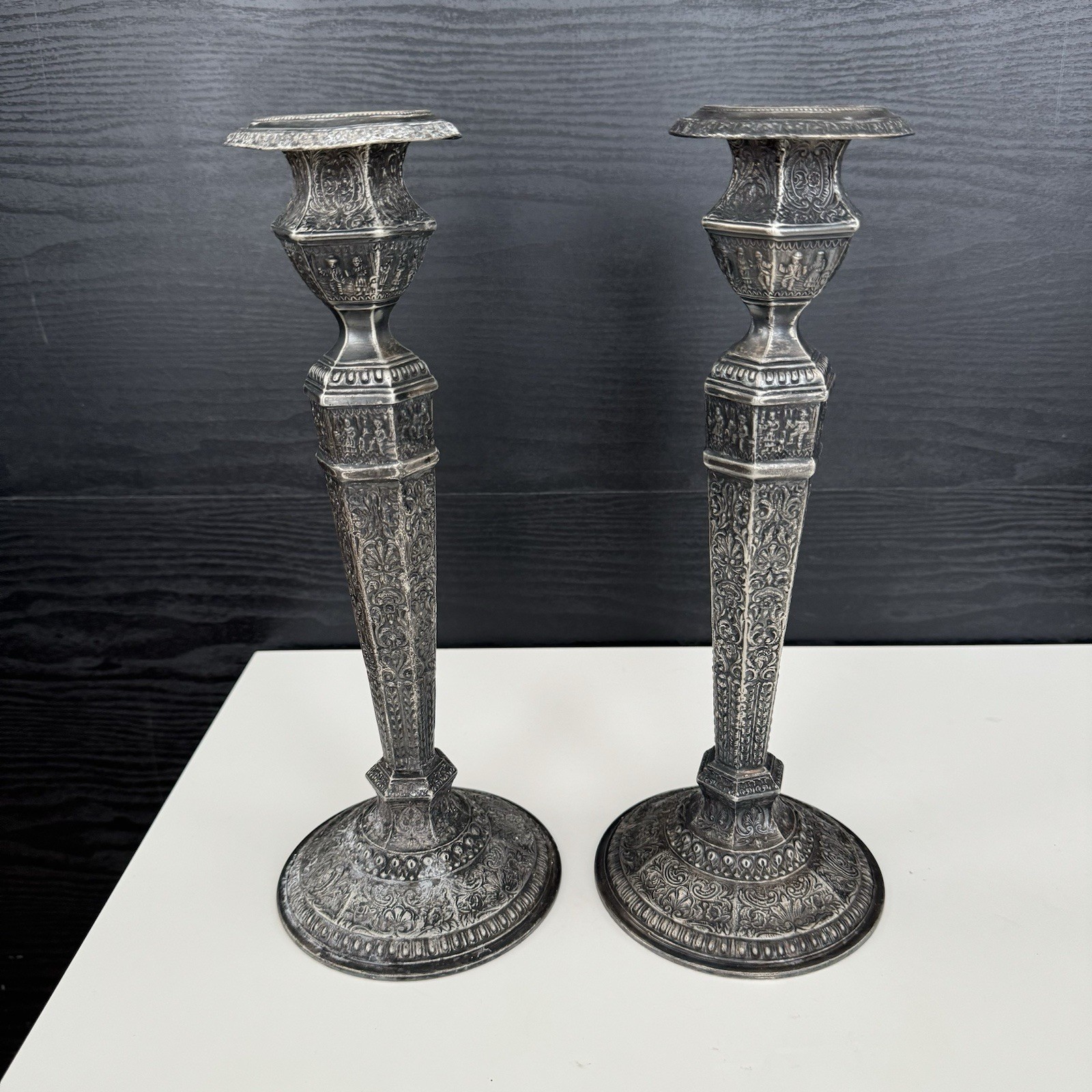 Vintage Ornate 12" Stamped DERBY S P Co Silverplate Candlestick Holders #2547
