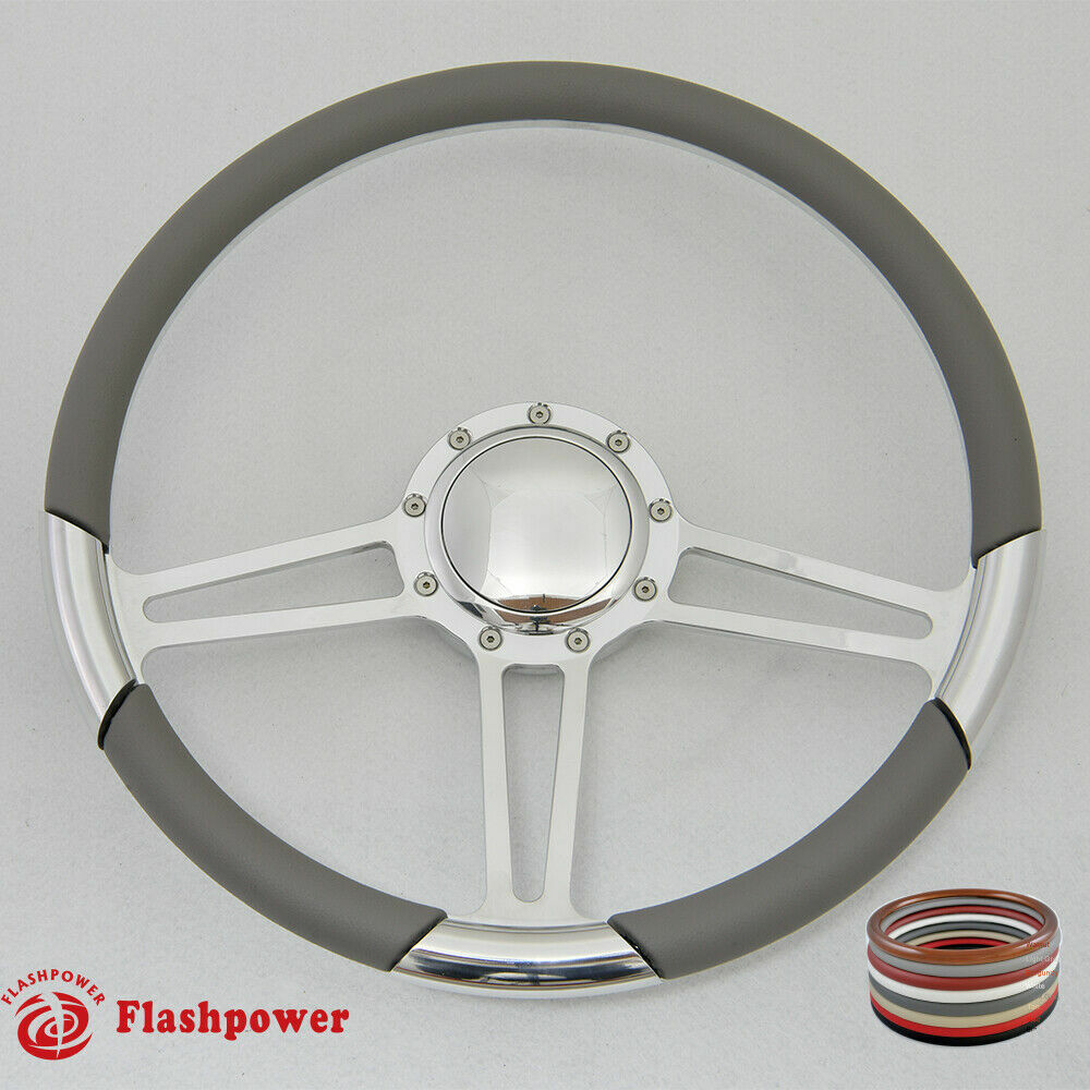 15.5" Polished Billet Steering Wheel Black Half Wrap Firebird Chevy