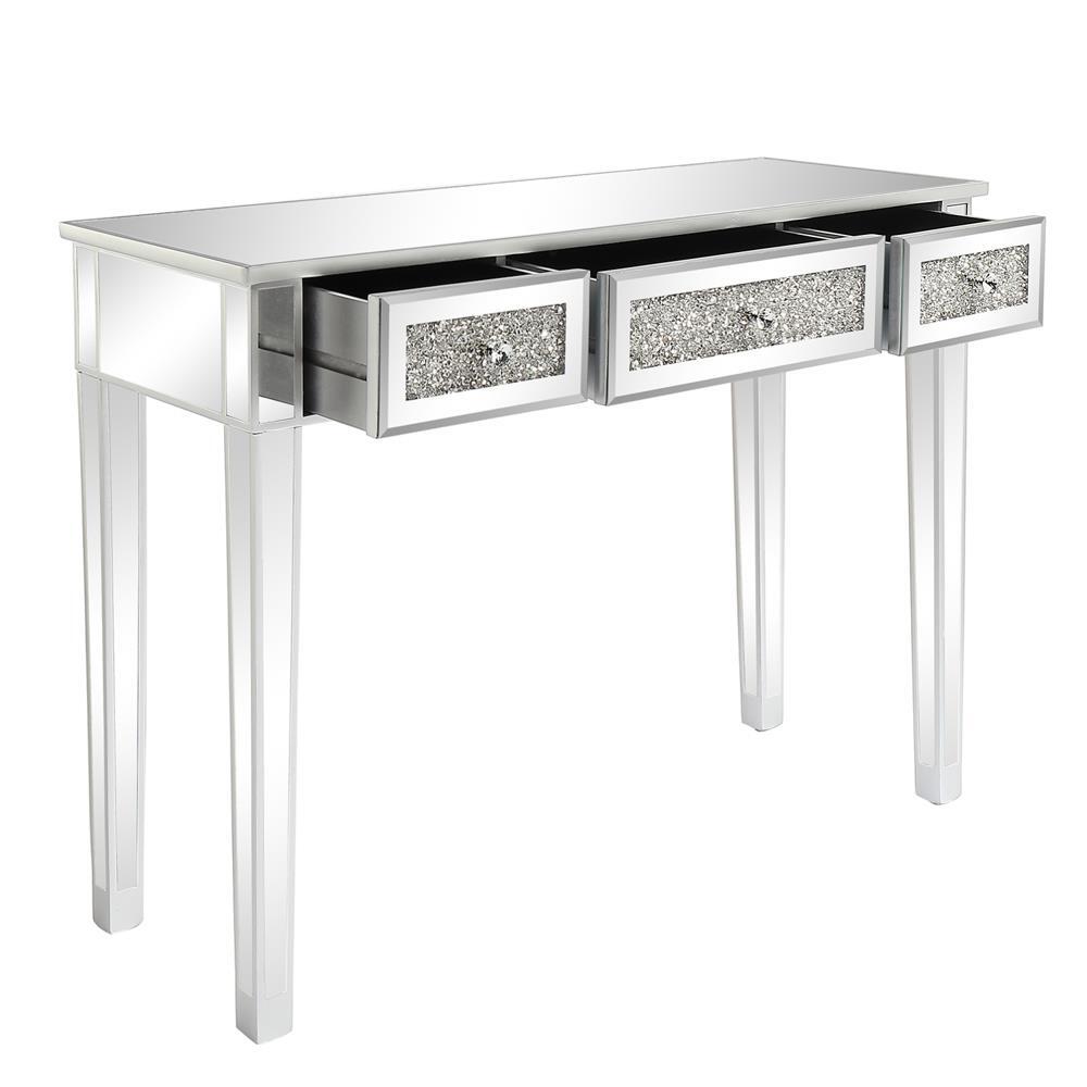 Modern Console Table Mirrored Vanity Table Makeup Desk Diamond w/ 3 Drawers