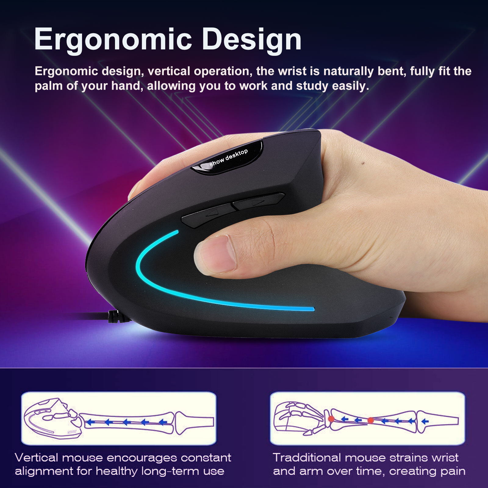 Ergonomic Optical Vertical Mouse Mice USB Wired LED Mice 2400 DPI For Laptop PC