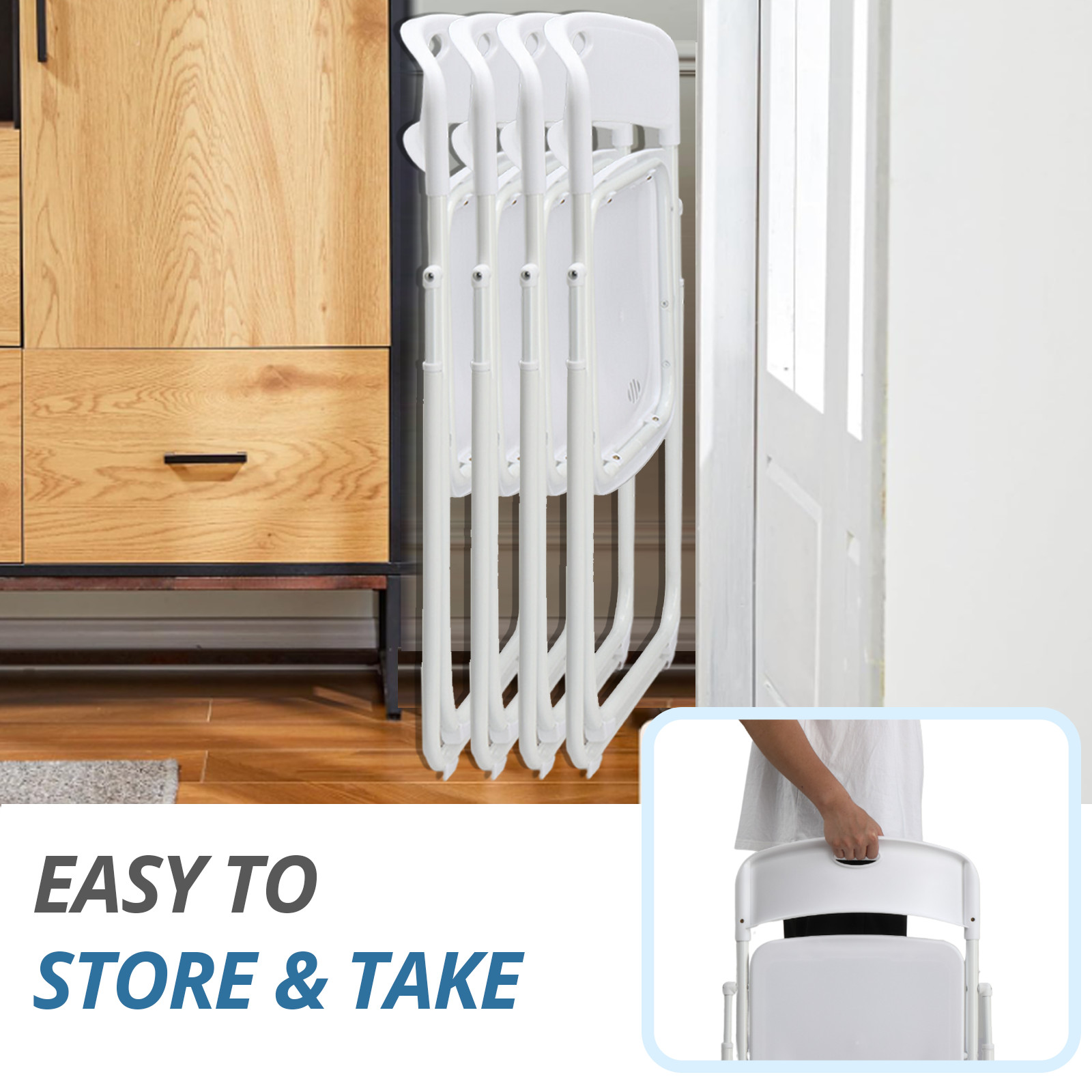 4 PCS Plastic Folding Stackable White Chairs Seat In/Outdoor Wedding Party