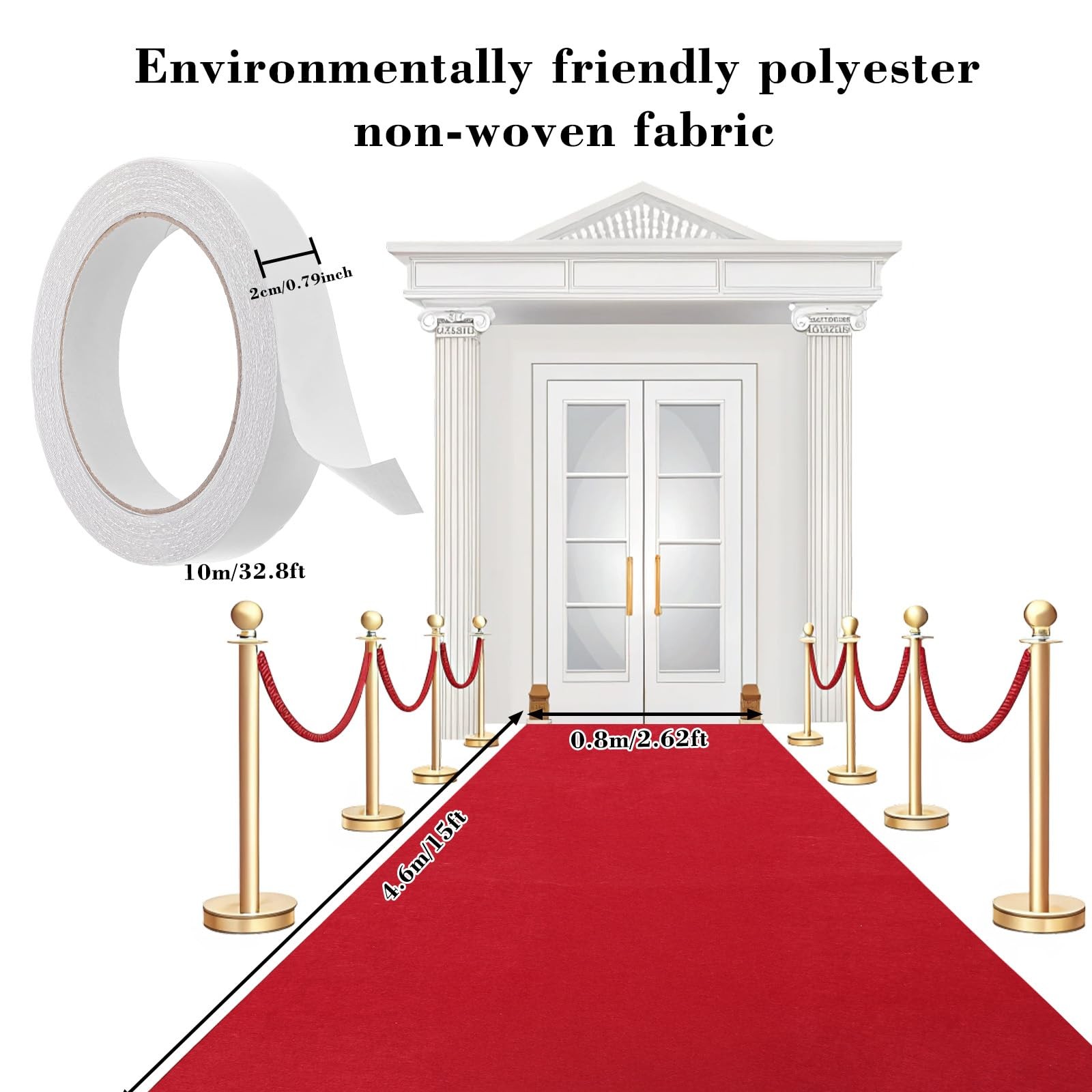 15 x 2.6ft Long Red Carpet Runner for Party Non Slip Red Aisle Runners 20 MM ...