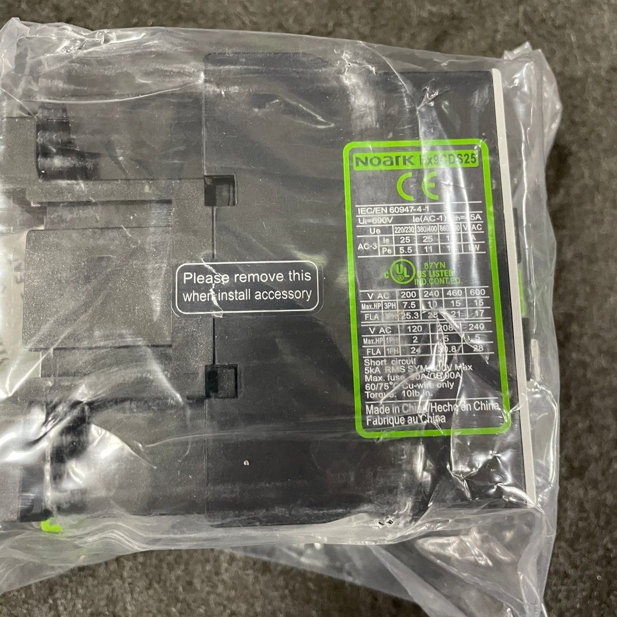 NOARK Ex9CDS25A30G7A Standard IEC Contactor 25A 120V