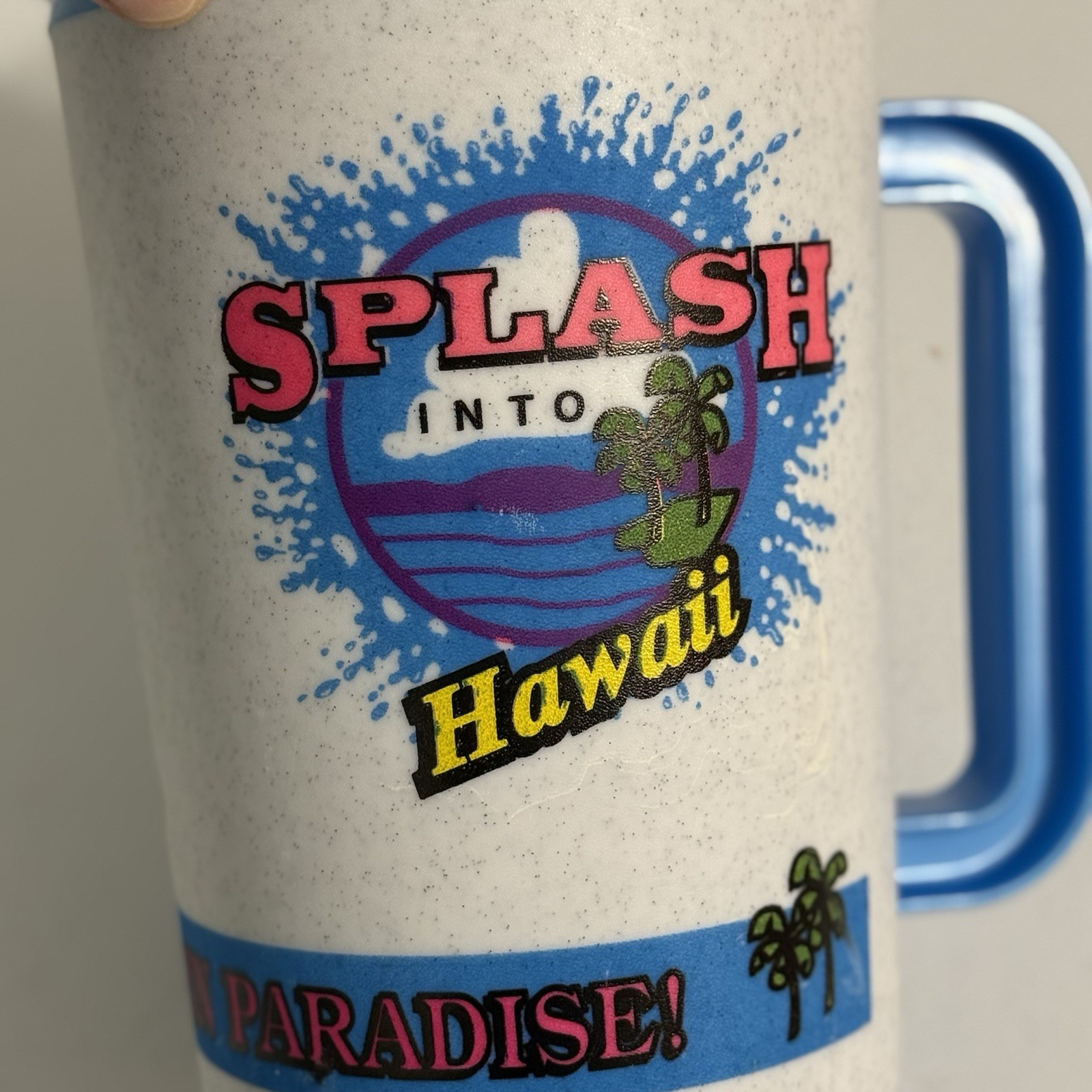 TWO Vintage Fountain Drinks Splash Into Hawaii Aladdin Travel Mugs Cups W/Lids