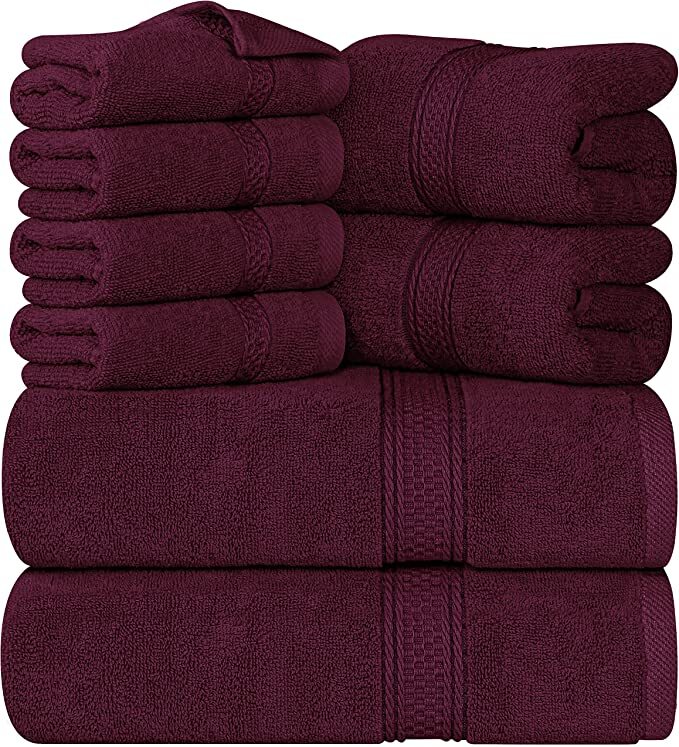 Utopia Towels 600 GSM 8Pc Towel Set 2 Bath Towels 2 Hand Towels 4 Washcloths