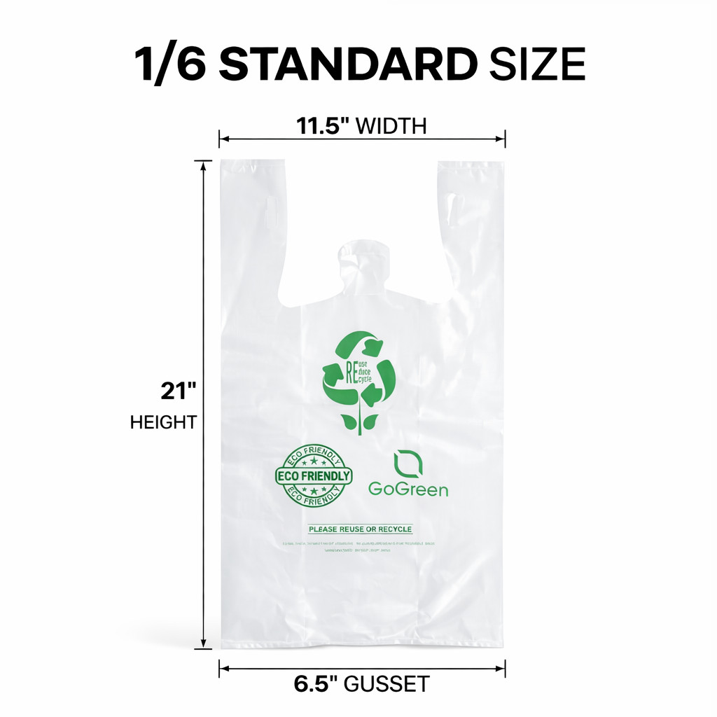 Extra Heavy Duty 1/6 21 x 6.5 x 11.5 3.0 mil T-Shirt Plastic Grocery Shopp Bags