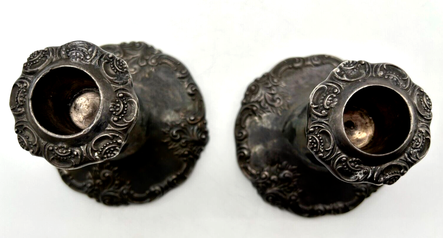 Wallace Baroque Pair of Silver Weighted Candlesticks 750