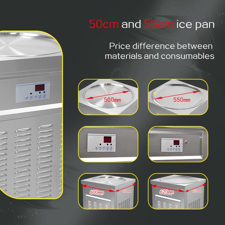 Kolice ETL Commercial ice cream roll machine, 22" (55cm ) Single Round ice pan