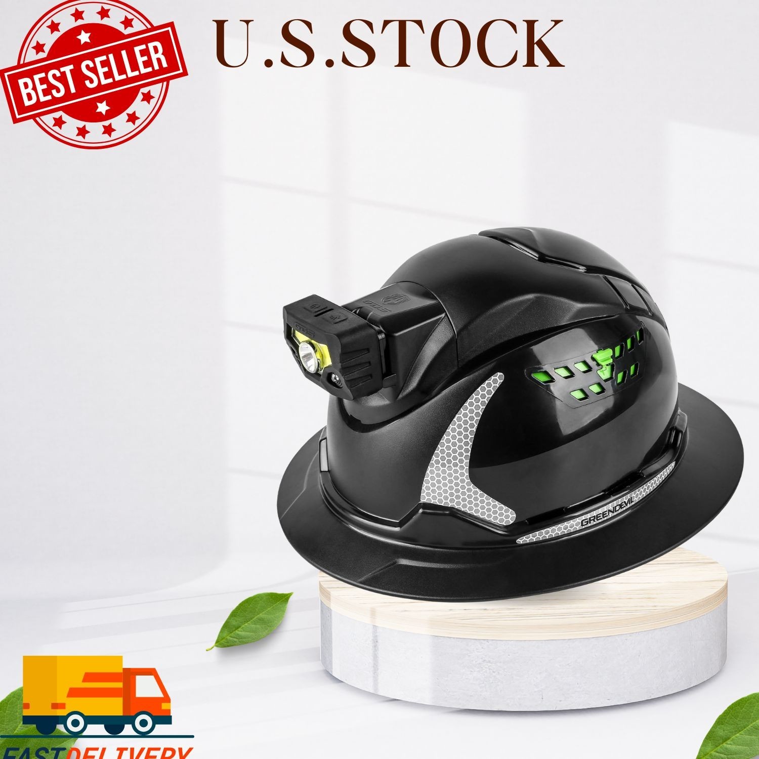 Matrix Full Brim Hard Hat with Headlight - Vented Construction Safety Helmet