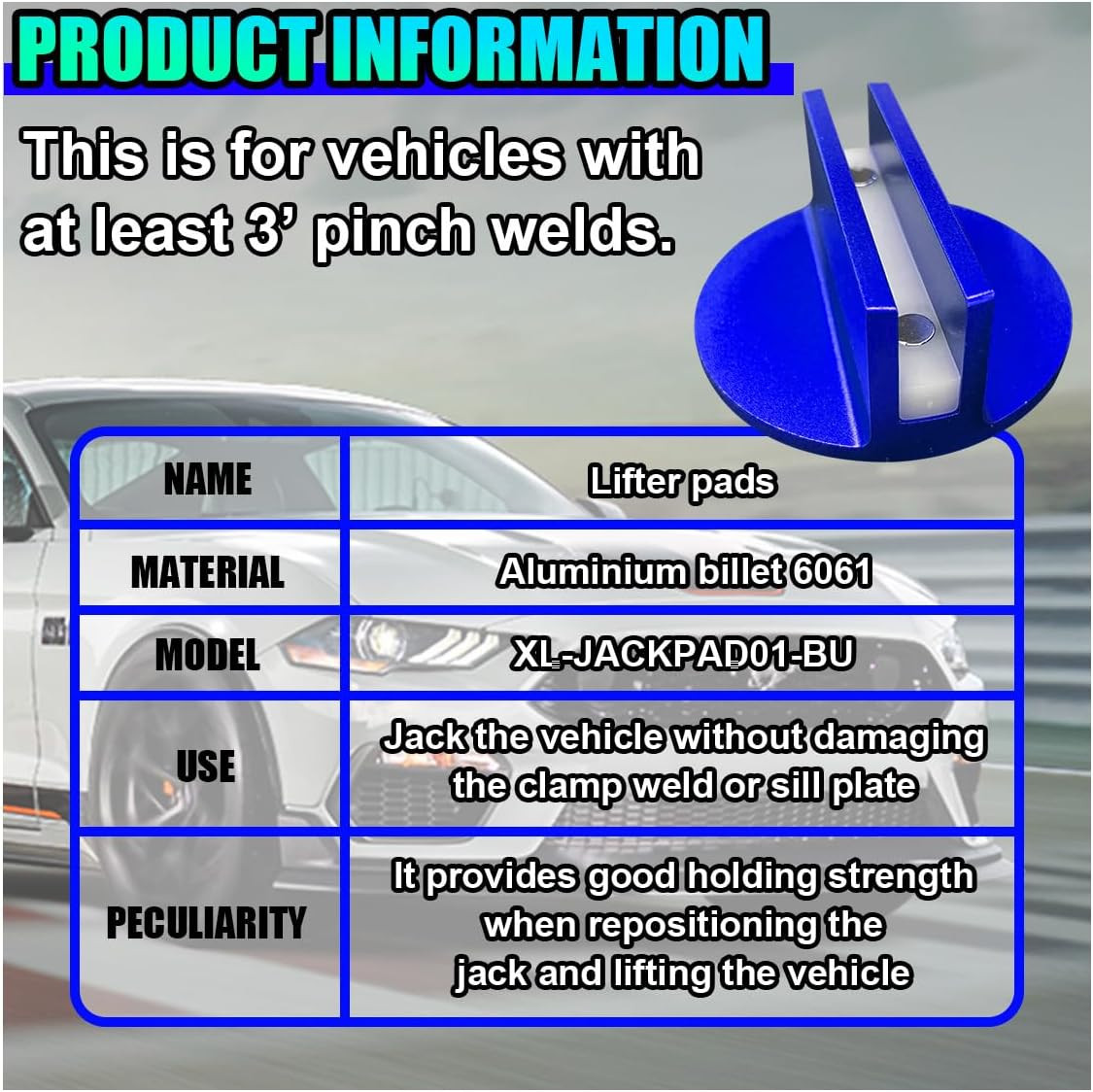 Universal Magnetic Jack Pad, Aluminum 0.37" Width Slotted Puck Pinch Weld Frame