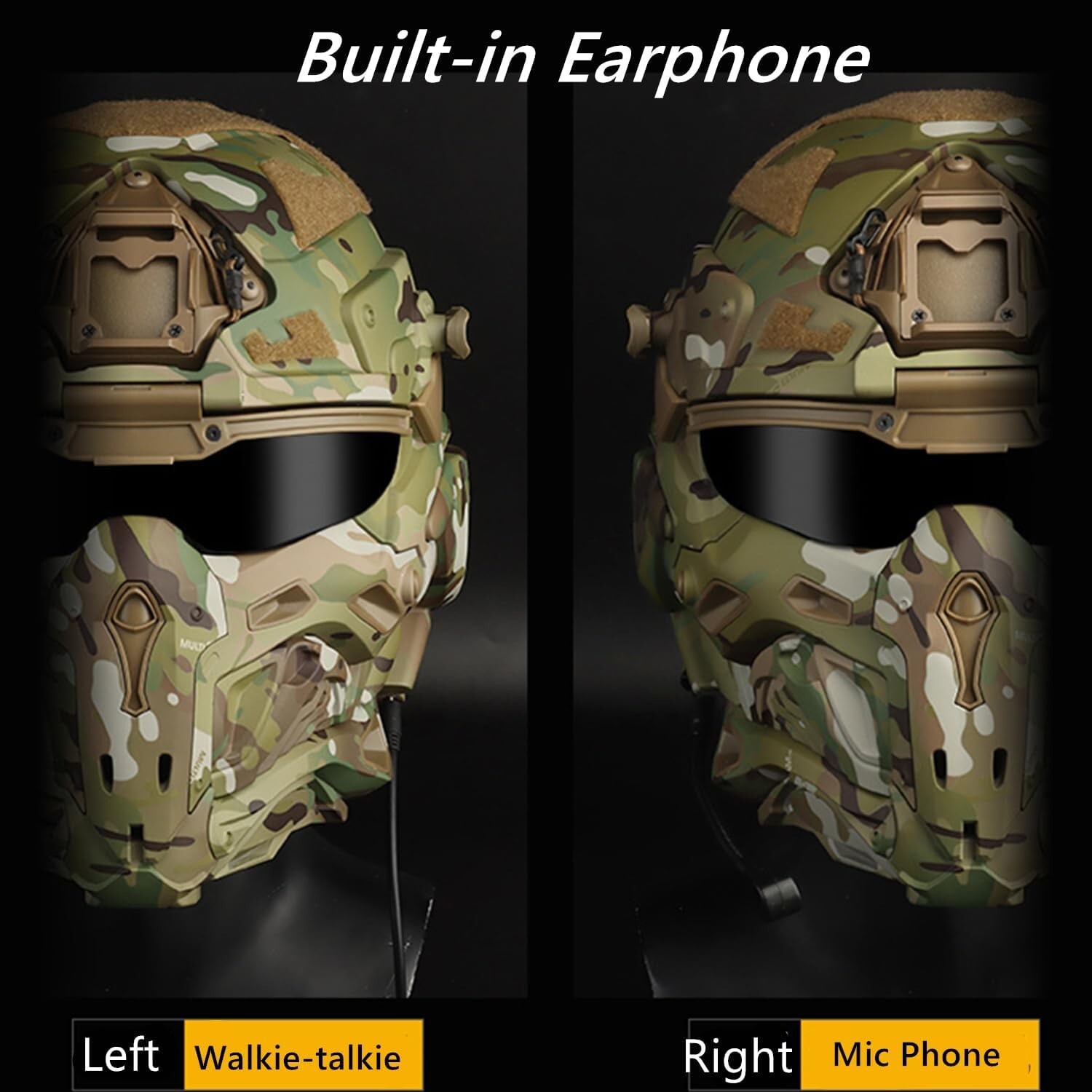 Tactical Airsoft Helmet w/Paintball Full Face Mask w/Headset Goggles Anti-Fog F