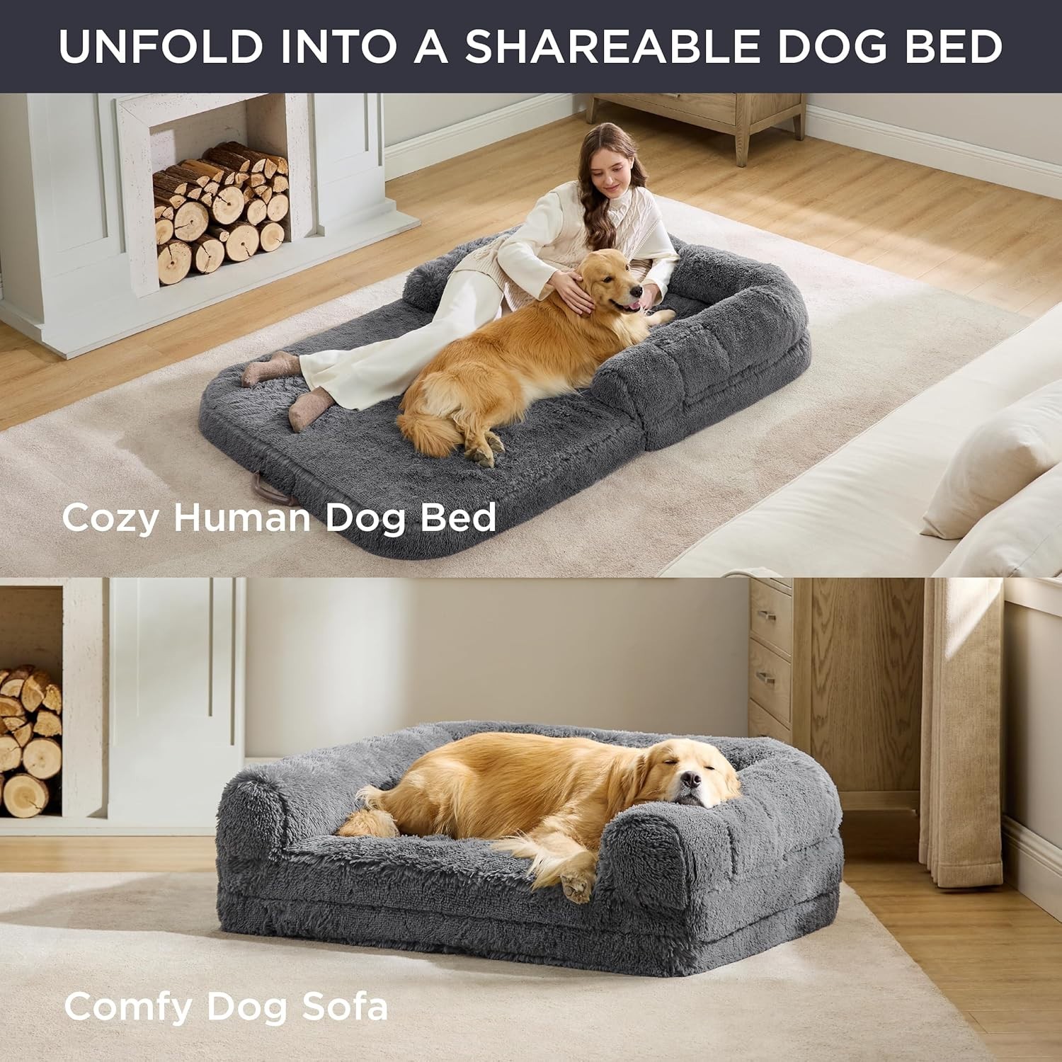 Human Dog Bed for Adult, 2 in 1 Foldable Giant Dog Bed for People Fits Pet