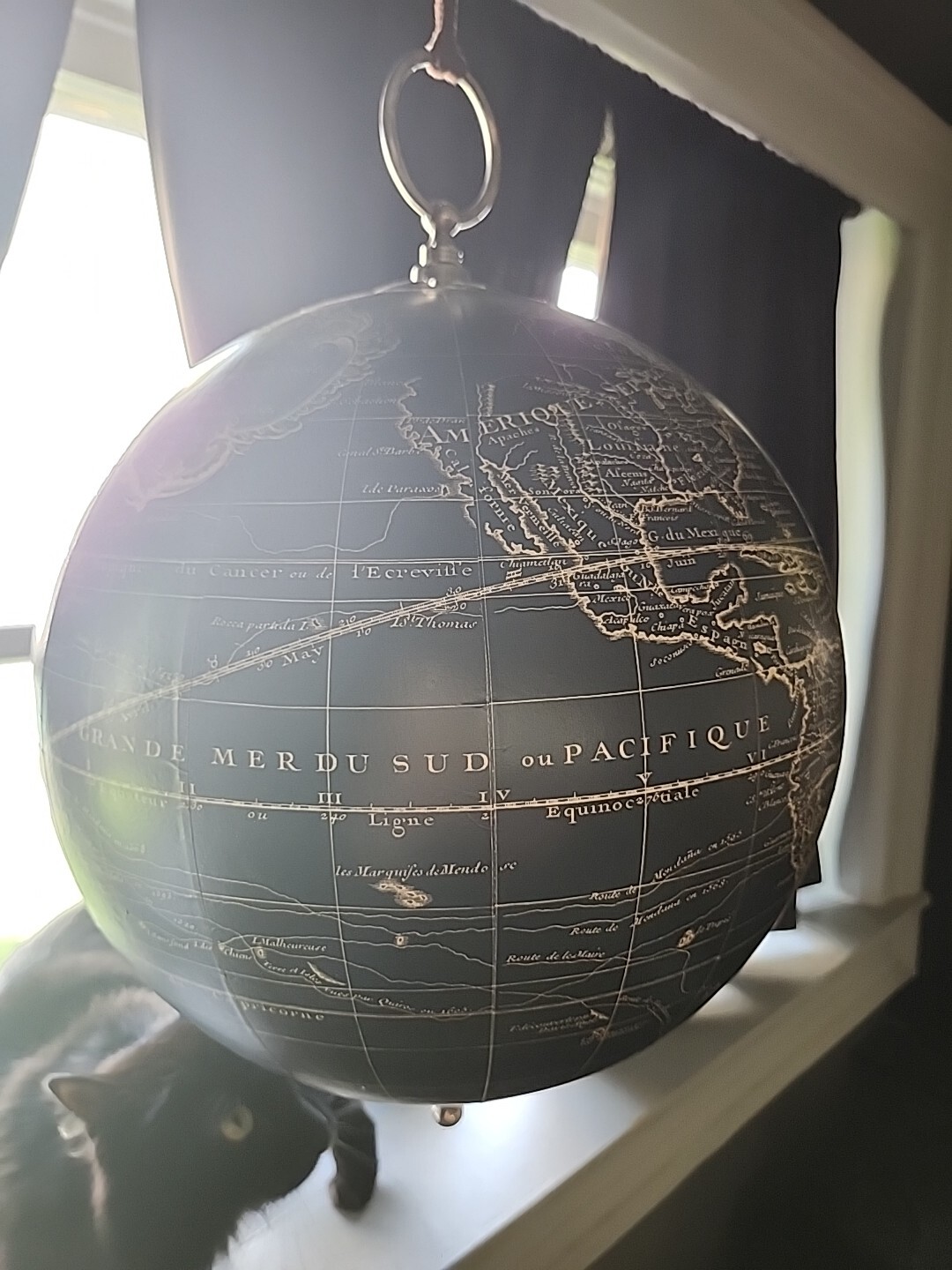 Black Vaugondy 1745 World Globe 13" Reproduction Decor Hanging Globe