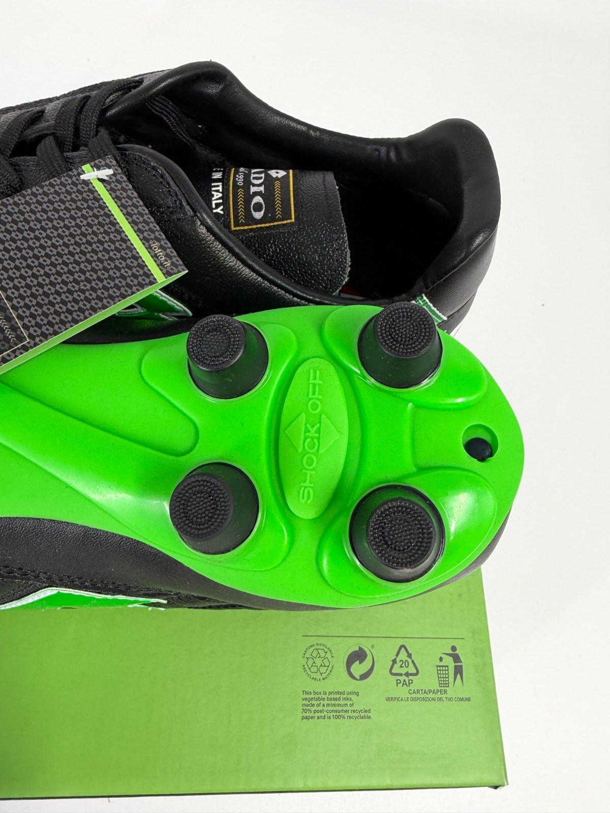 Lotto Stadio OG II FG Size 9.5 Soccer Cleats Black Spring Green 215017 1NI New