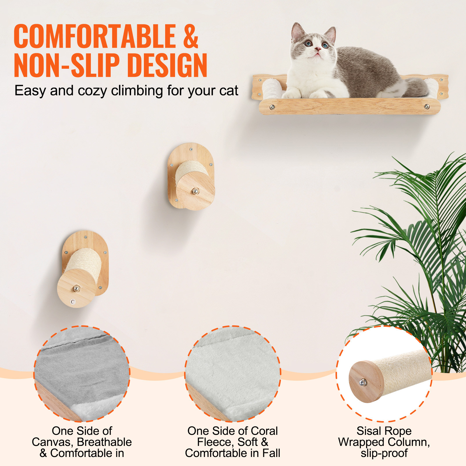 Wall Mounted Cat Shelves with 2 Jumping Posts & 2 Hammocks up to 40 lbs