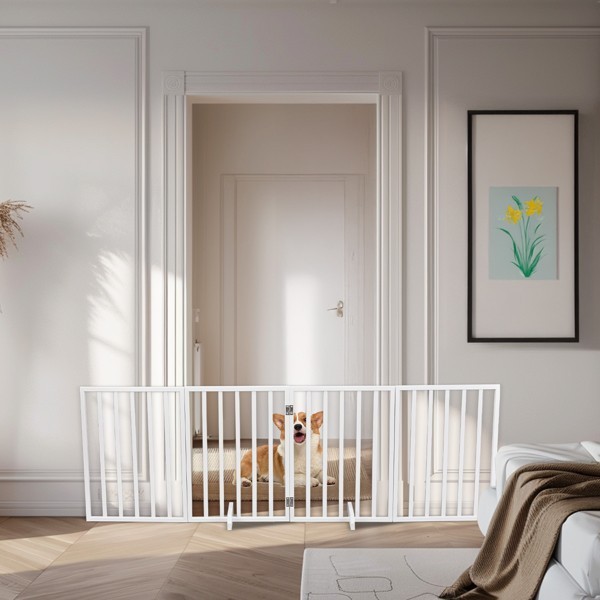 Foldable 4 Panels Dog Exercise Fence Dog Gate Doorway Pet Exercise Pens White