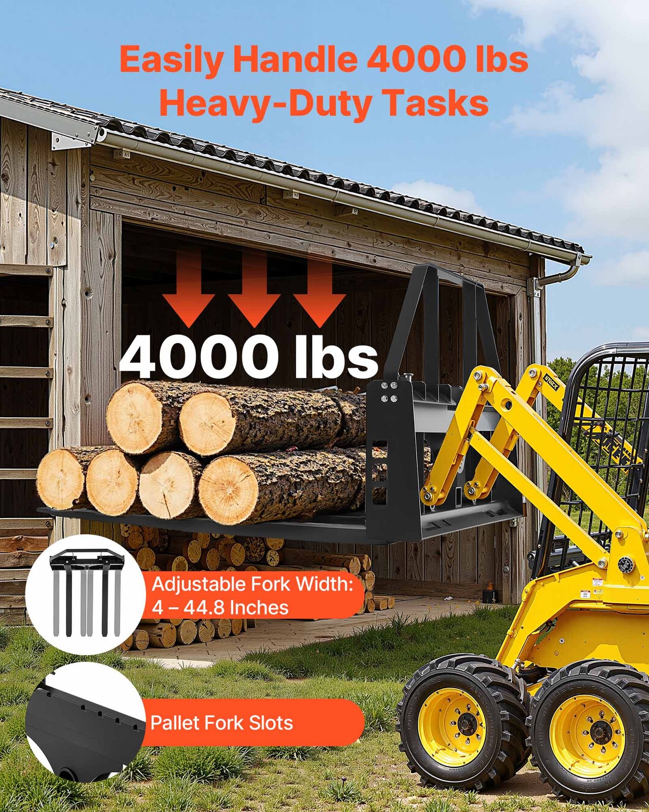 Uimoso Pallet Fork Frame Attachment with 42-Inch Forks, 4000 lbs Capacity