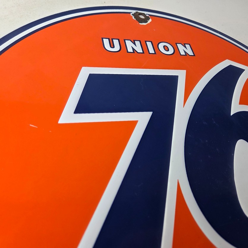 Vintage Union 76 Gasoline Sign - Porcelain Gas Motor Oil Service Pump Sign