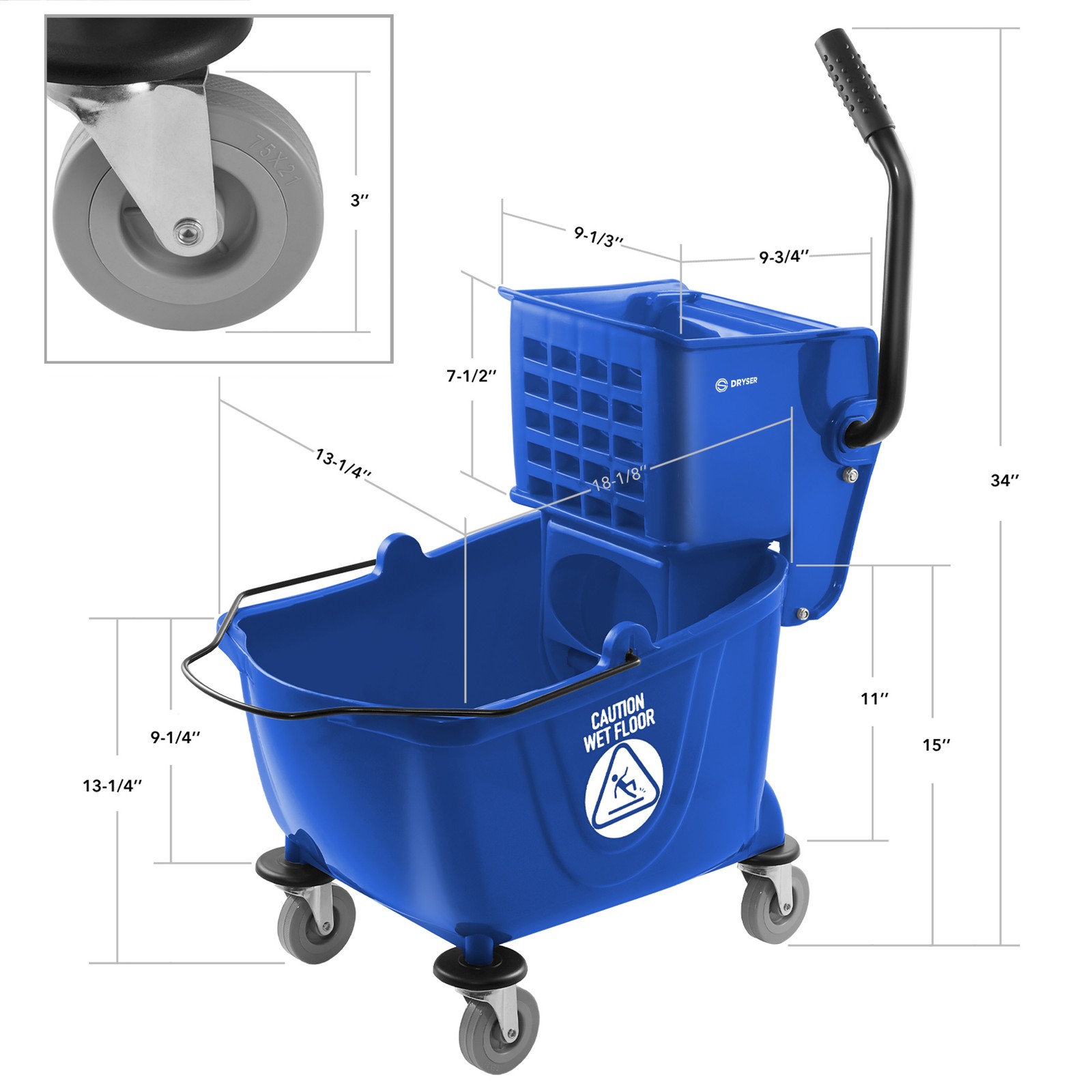OPEN BOX - 26 Quart Commercial Mop Bucket w/ Side Press Wringer - Blue