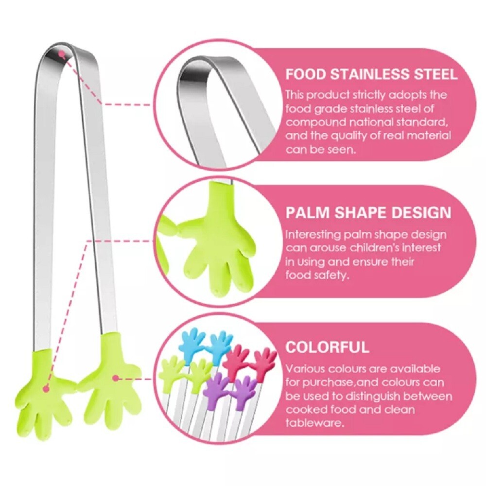 4 Pcs 5Inch Silicone Mini Tongs Set - Hand Shape, Kid-Friendly Sugar Cube Tongs