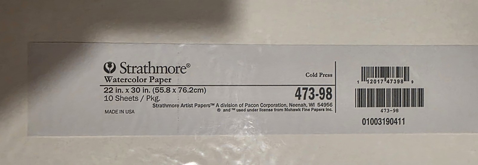 Strathmore 400 Series Artist Watercolor Paper 22"x30" Cold Press 140lb 10 Sheets