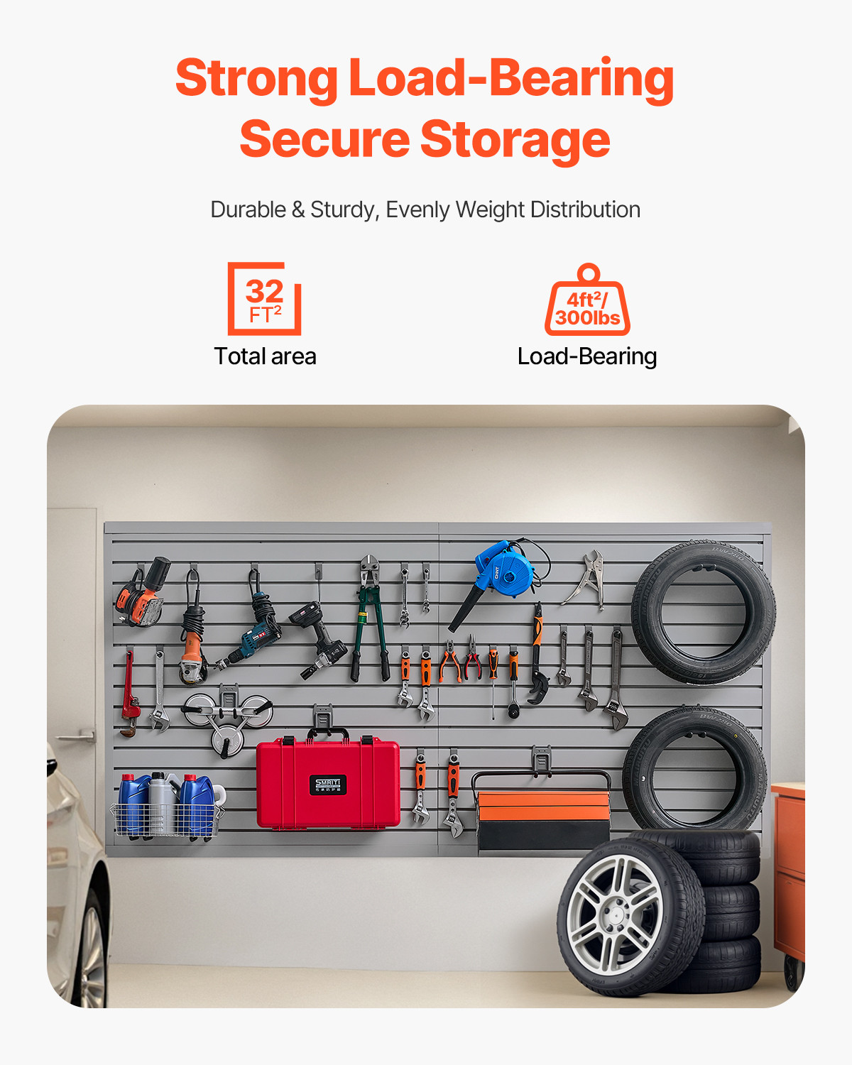 VEVOR 8 x 4 ft Slat Wall Paneling PVC Grey Garage Slatwall with Accessories