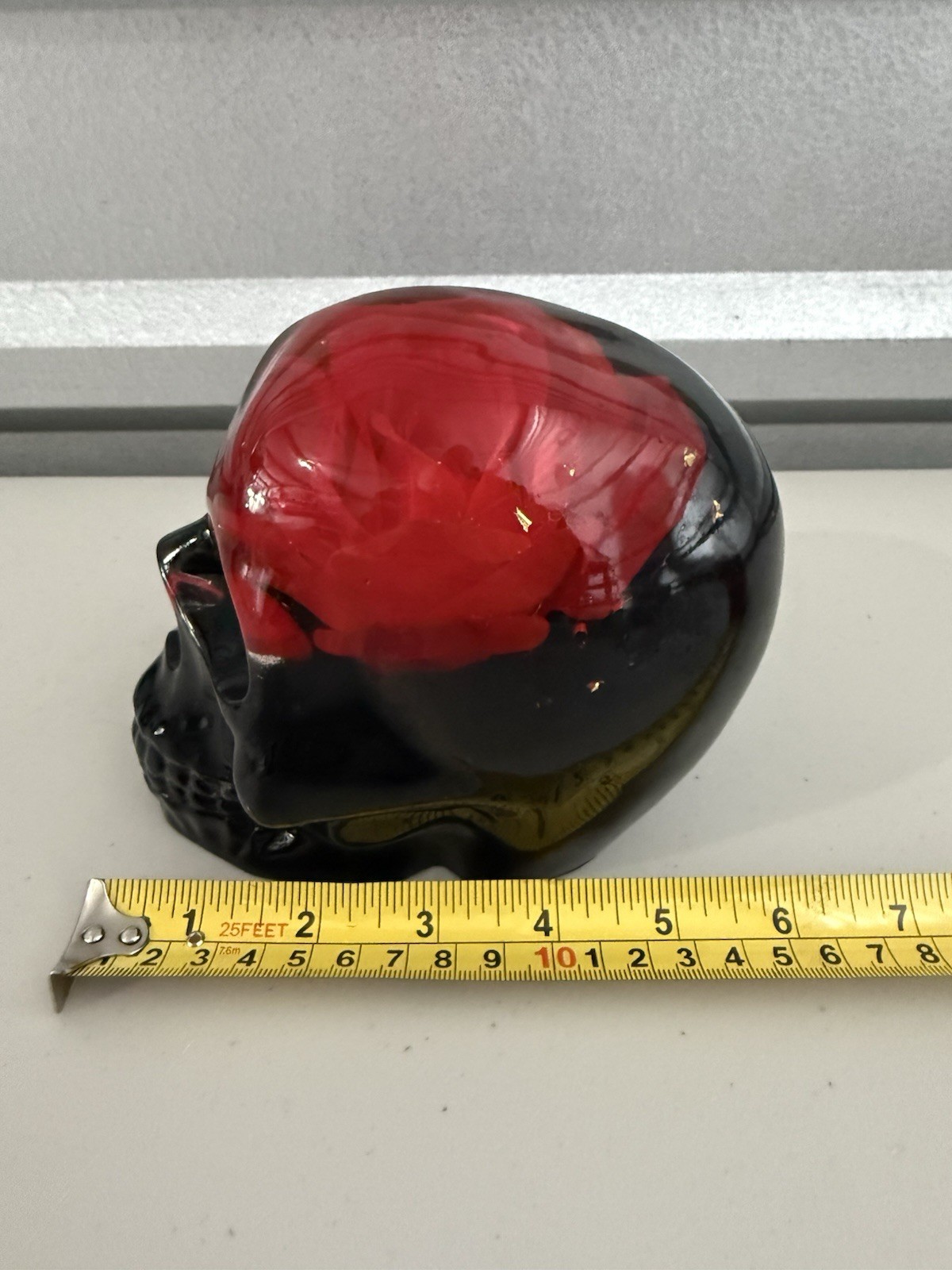 Black Red Crystal Skull Rose Statues Halloween Glass Skull Head 5”