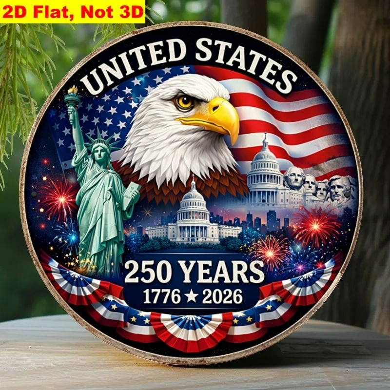 American Bicentennial Plus 50 Metal Sign Patriotic Eagle & Landmarks Wall Art