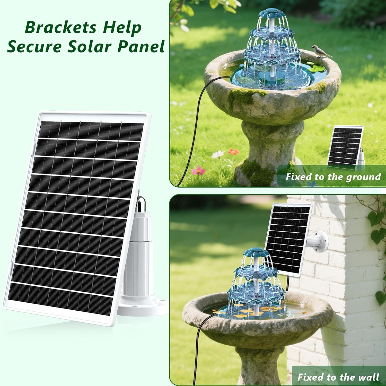 Solar Fountain, Solar Powered Water Fountain – 6.5W Dark Green 3-Tier Fountain,g
