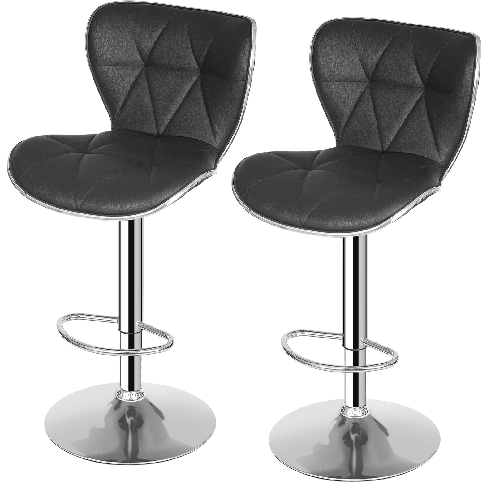 Set of 4 Shell Back Bar Stools Adjustable Swivel PU Leather Stool with Back