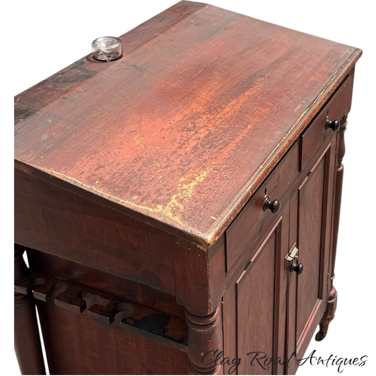 Antique paint decorated primitive country store cabinet cupboard podium folky