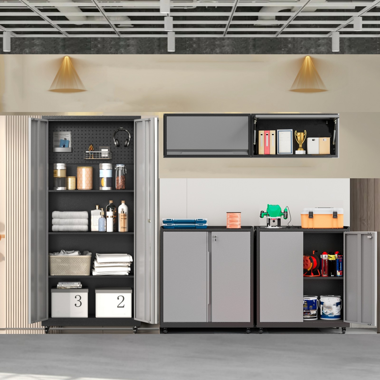 Garage Storage Cabinet System 5-Pcs Workshop Set Metal Garage Lockable Cabinets