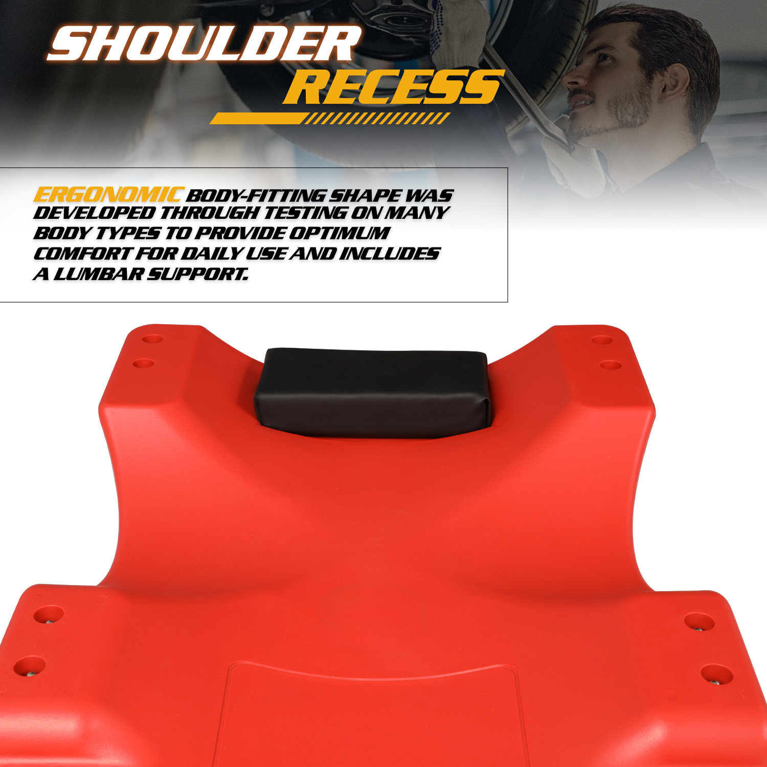 36" Red Rolling Low Profile Creeper Automotive Garage Repair w/Papped Head Rest