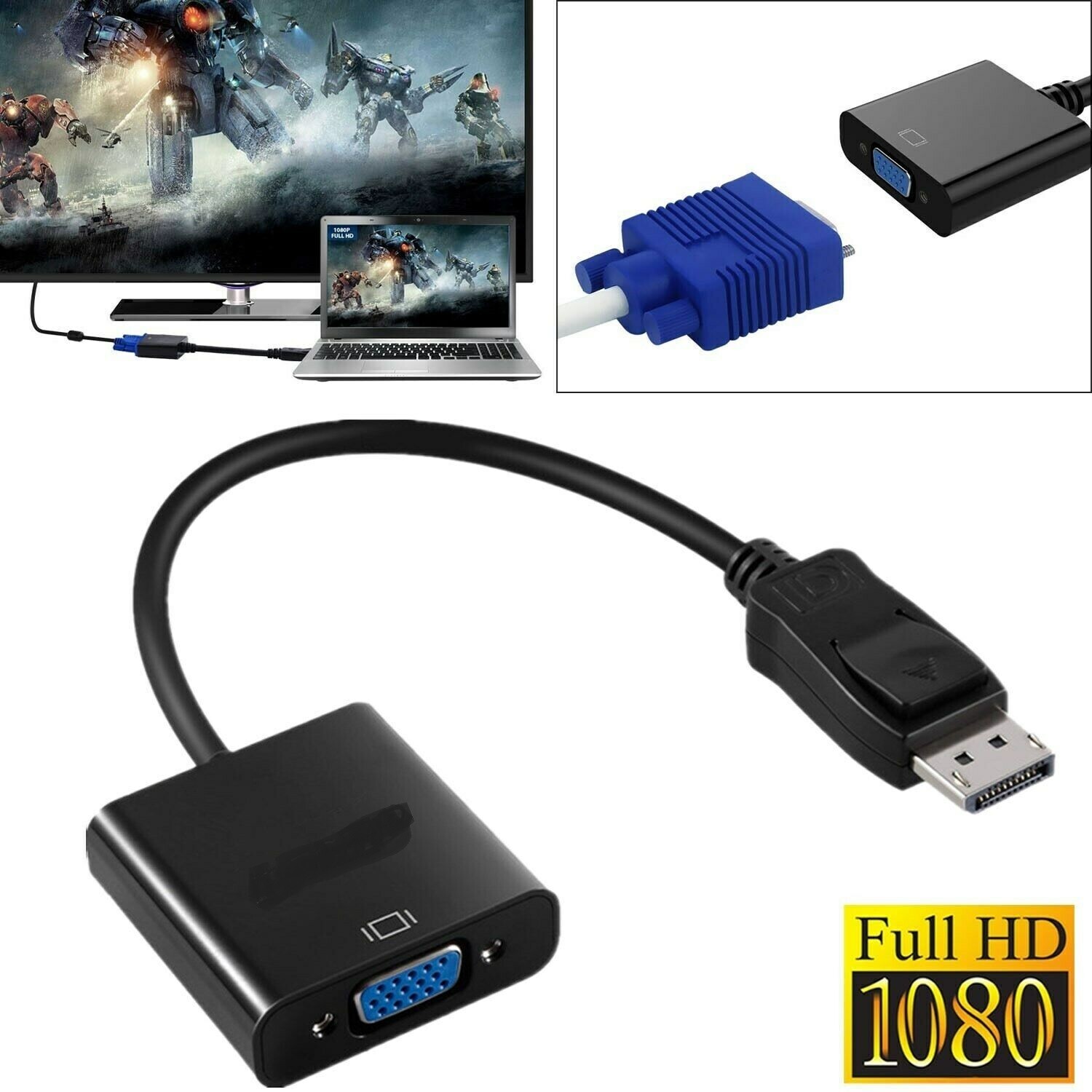 Display Port DP to VGA Adapter Cable cord 1080P for laptop desktop Game Monitor
