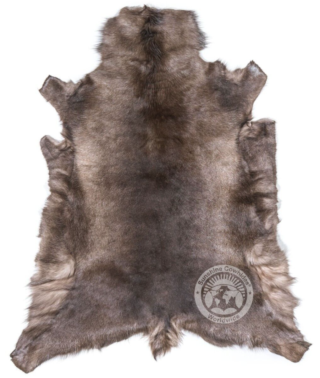 Real Greyish Scandinavian Reindeer Hide Rug - Size 3-4' x 4-5.5'