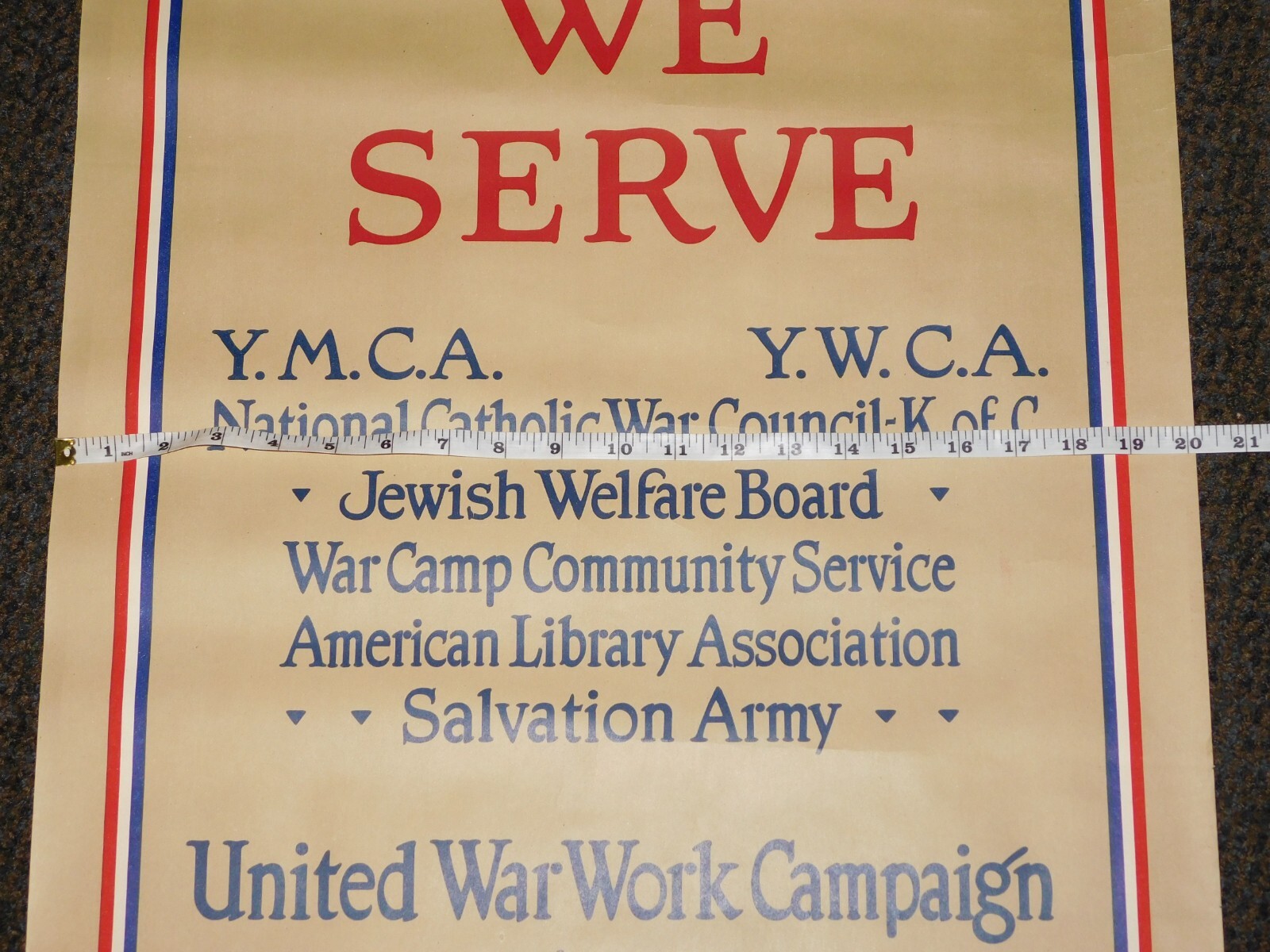 VINTAGE WWI WORLD WAR 1 UNITED WE SERVE YMCA YWCA WAR WORK CAMPAIGN 170 POSTER