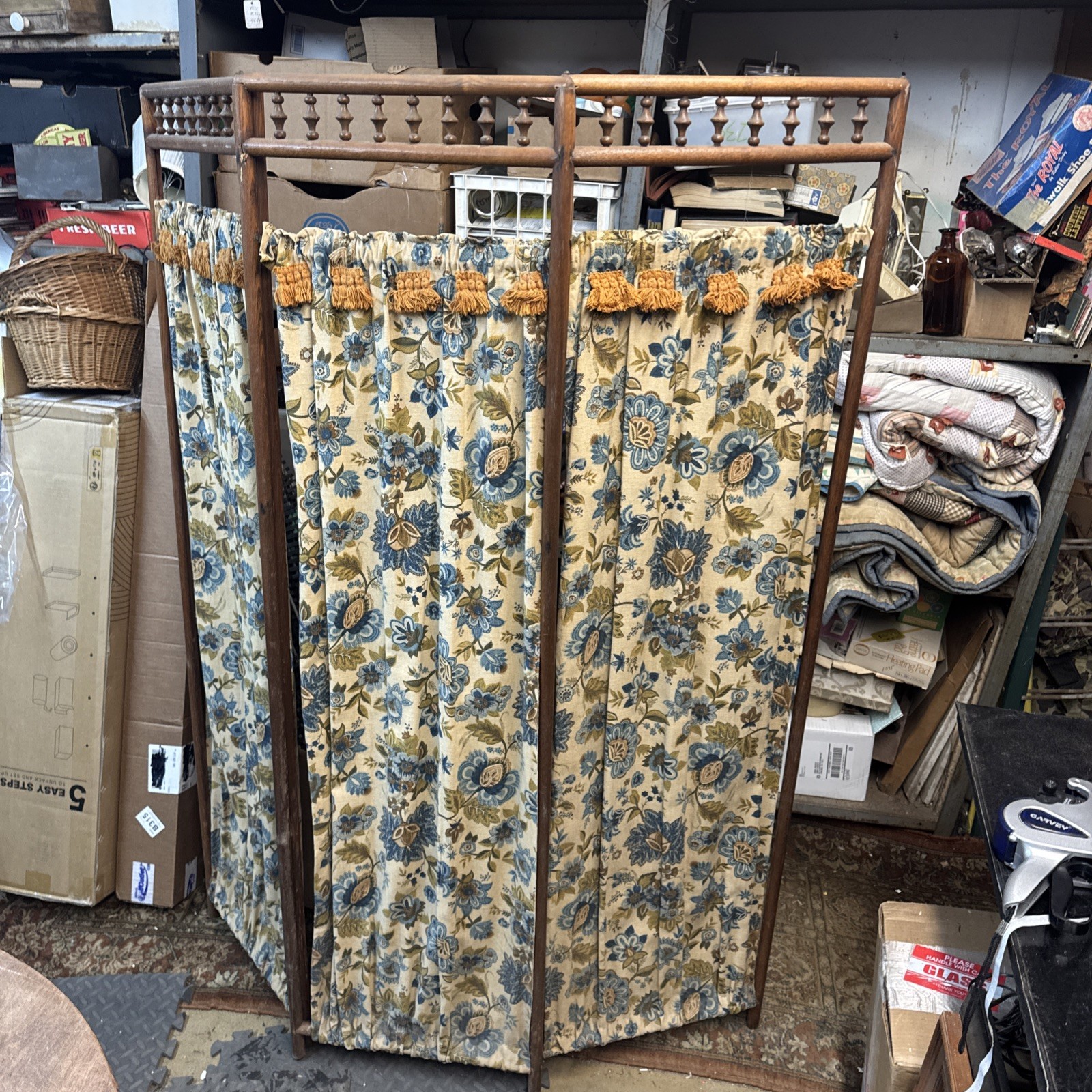 Vtg Bohemian Mid Century Modern Folding 3-Panel Room Divider Screen 65”x48”