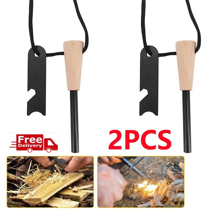 2Pc Fire Starter Flint Steel Striker Survival Kit Ferro Rod Outdoor Camping Tool