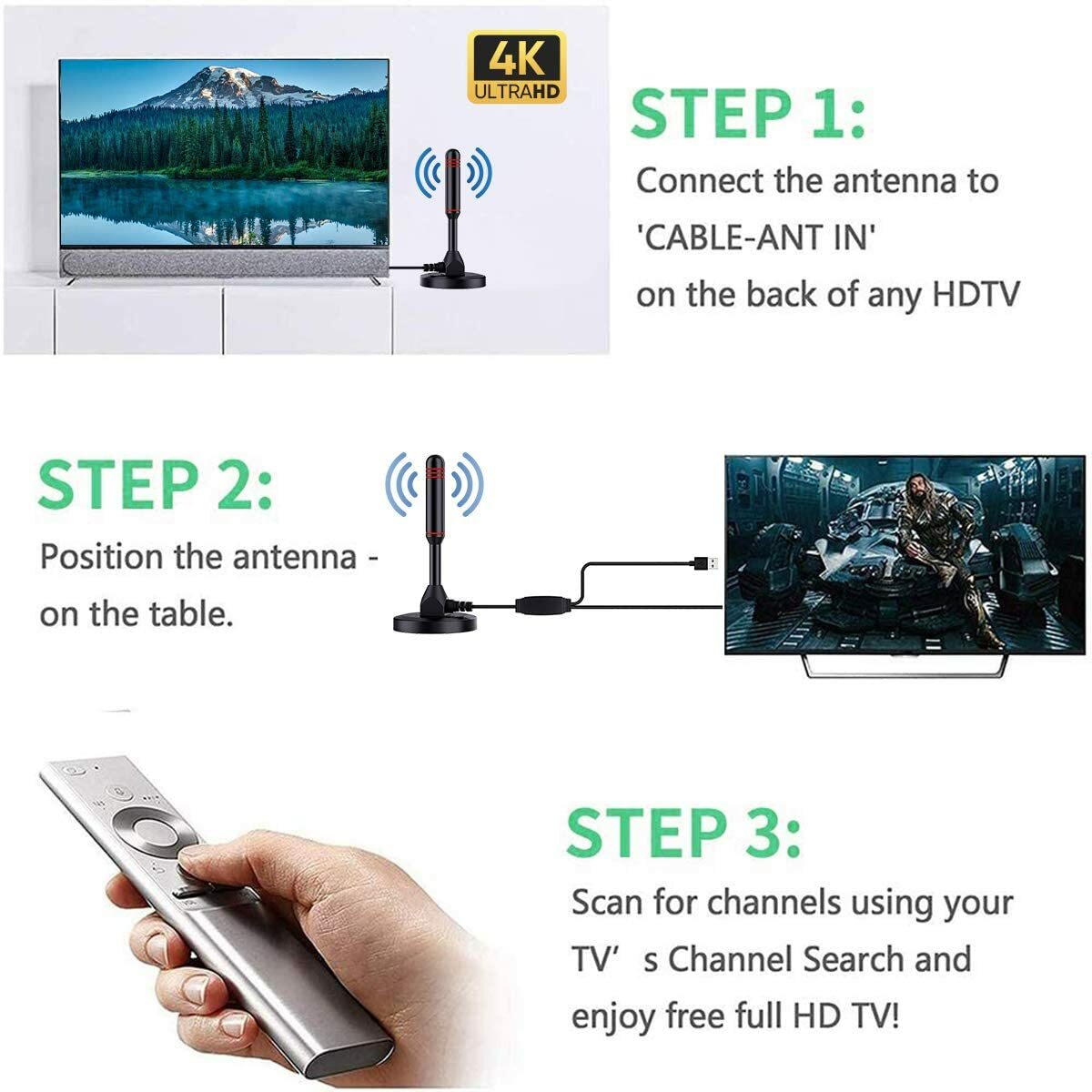 Upgraded TV Antenna Indoor HDTV Amplified Digital TV Antenna 4K 1080P Long Range