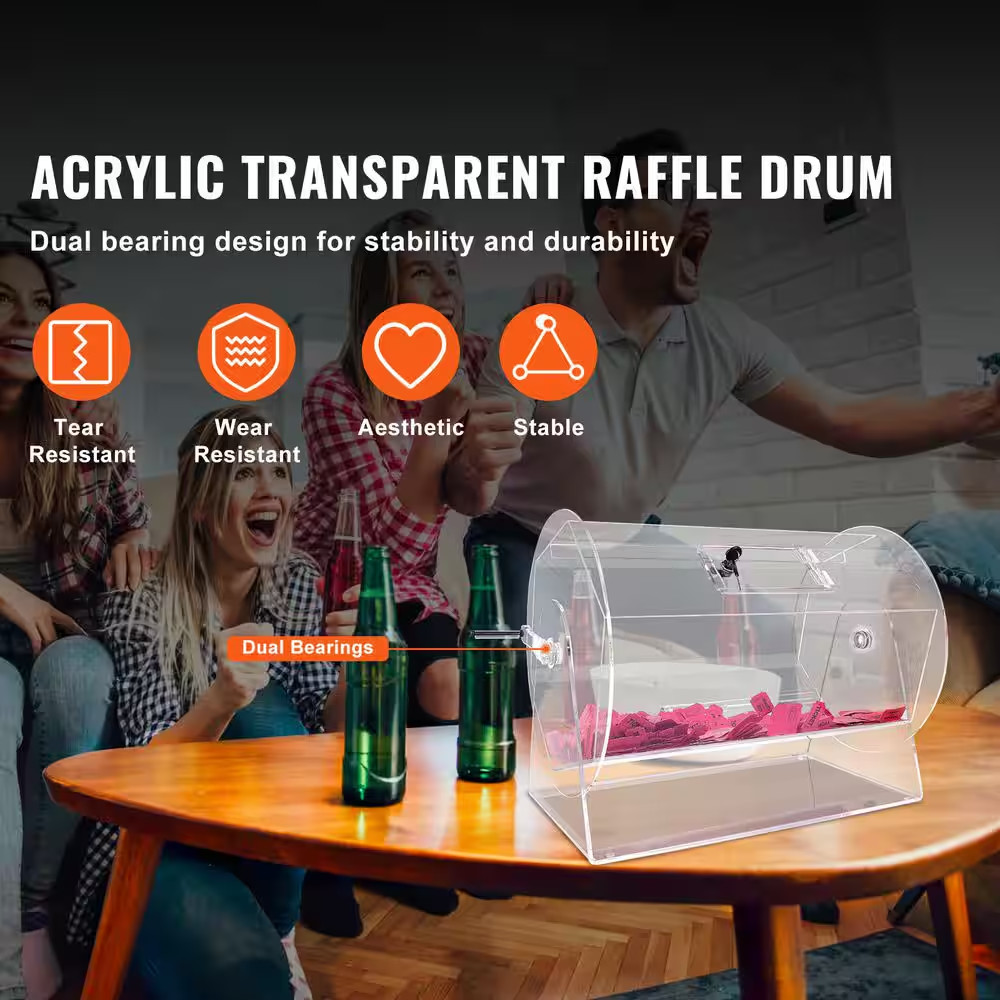 Acrylic Raffle Drum, Professional Raffle Ticket Spinning Cage with 2-Keys, Holds