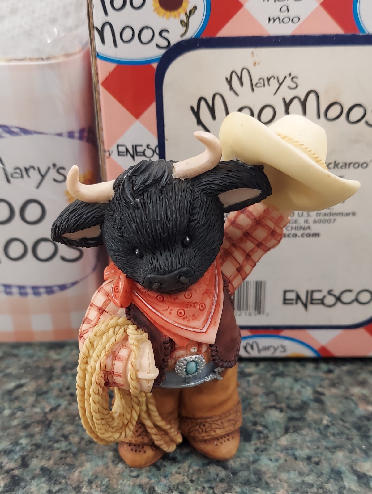 Vtg Mary’s Moo Moos Figurine RARE Hat's Off To Moo, Buckaroo! NIB