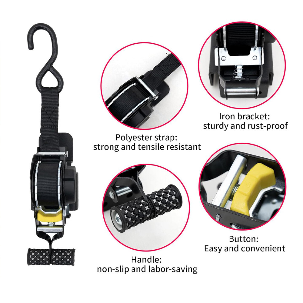 🔥 2-Pack 10FT Retractable Ratchet Tie-Down Straps | 1500LBS Heavy-Duty | S-Hook