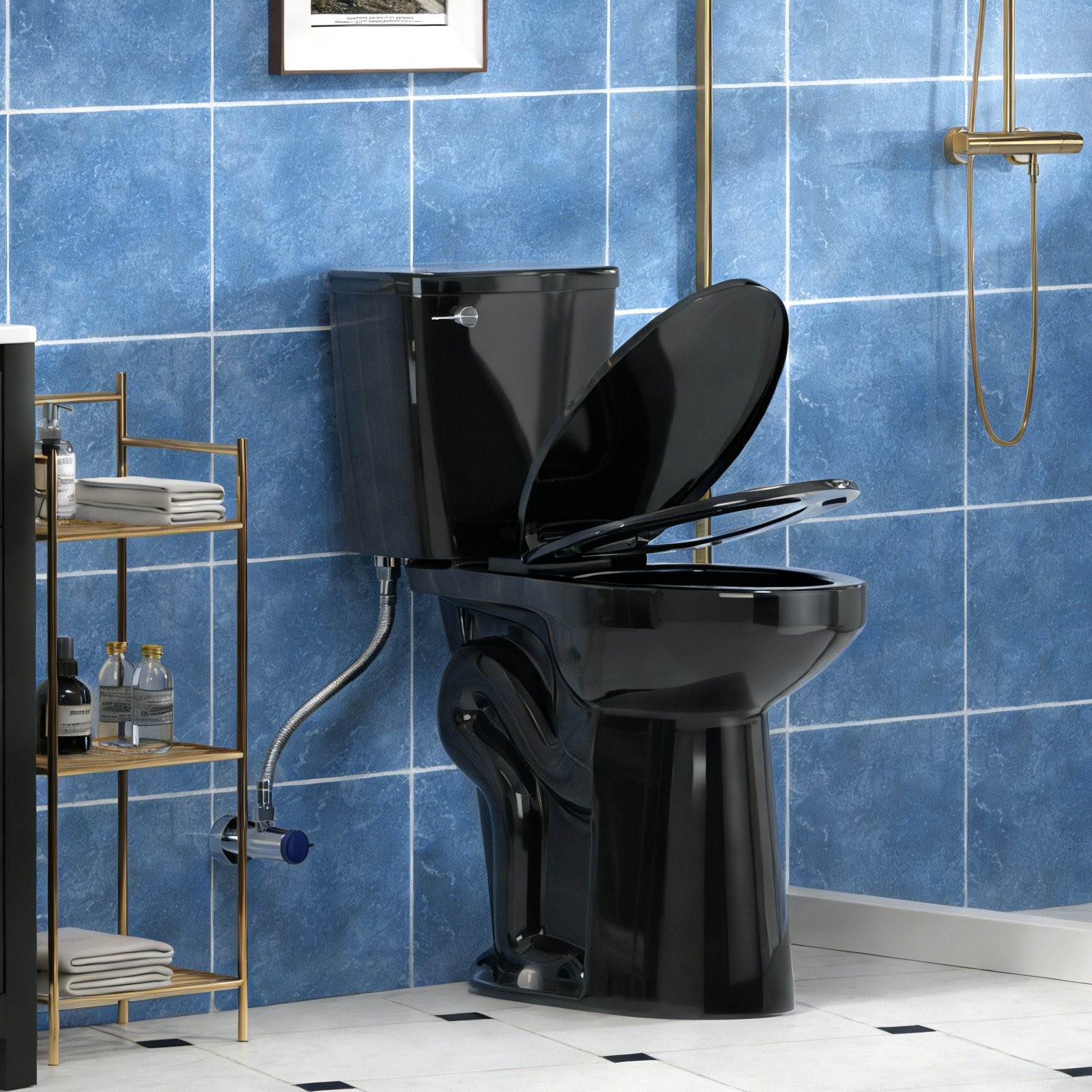 Elongated Two Piece Toilet with 21'' Height Seat Single Flush 1.28 GPF Black