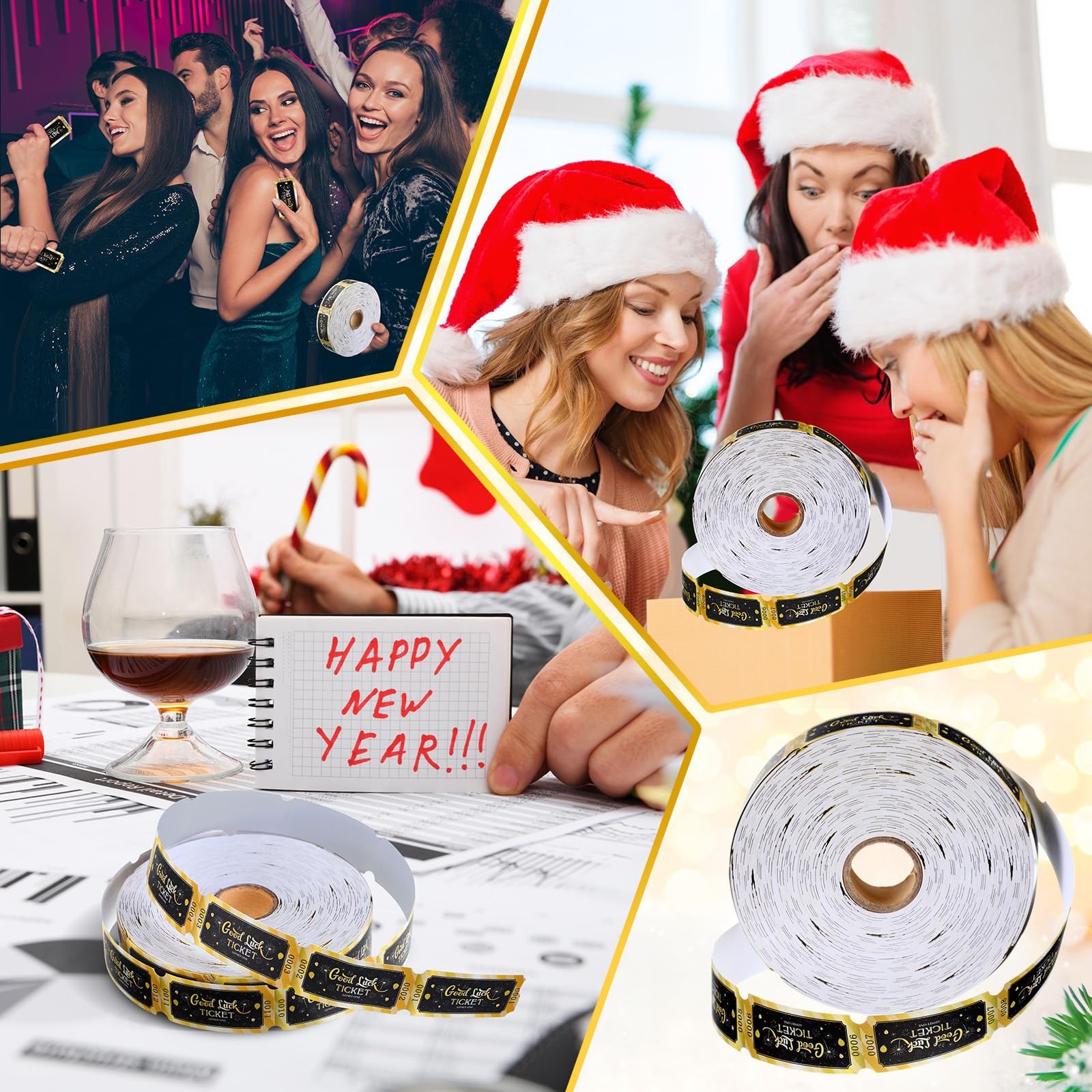 1000 Pcs Tickets Roll Single Carnival Raffle Tickets Black Golden Numbered Ca...